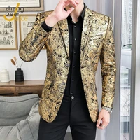 mens fashion shiny gold black blazer suit jacket wedding groom prom singers blazers men slim fit blazer