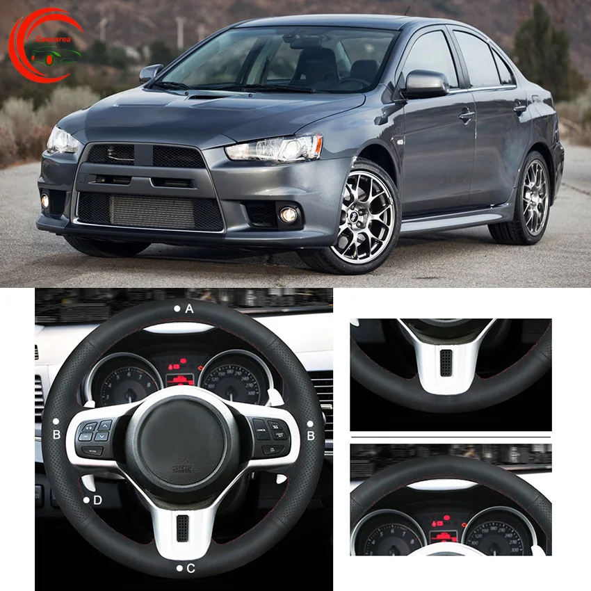 

Для Защитные чехлы для сидений, сшитые специально для Mitsubishi Lancer черный кожаный чехол рулевого колеса автомобиля DIY рука сшитый на заказ