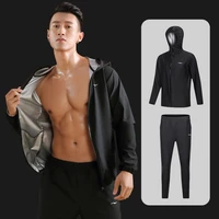 sauna suit slimming men zipper hoodies gym clothing set for weight loss running fitness training sweating sportswear workout set