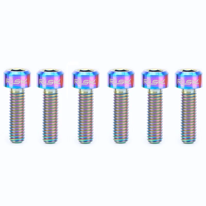 Risk 6 Pcs Titanium Alloy Bicycle Stem Fixing Bolt M5*16mm/M5*18mm MTB Road Bike Screws Ultralight Cycling Handlebar | Спорт и