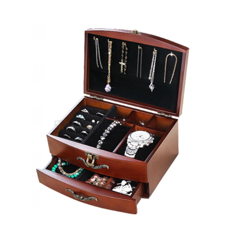 

Шкатулка для драгоценностей в европейском стиле, шкатулка для драгоценностей из массива дерева в стиле ретро, шкатулка для хранения серег п...