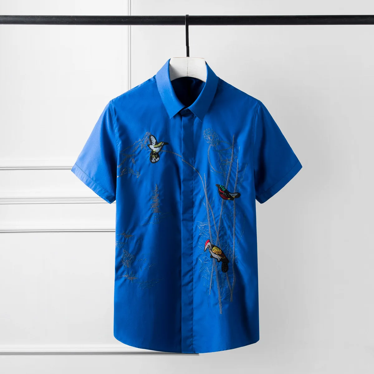 Minglu Mens Shirts Luxury Chinese Style Flower And Bird Embroidery Short Sleeve Men Fashion Casual Slim Man 4XL | Мужская одежда