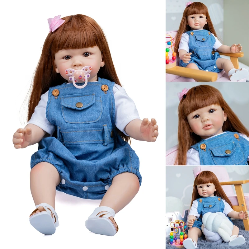 

23’’ Baby Girl Cuddle Doll Reborn Simulation Toy Lovely Heavy Weight Lifelike Toy with Rooted Hair Newborn Birthday Gift