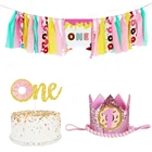 Тематические пончики для девочек на день рождения, детский праздник, высокий стул, баннер, флаги, Топпер для торта, декоративные принадлежности