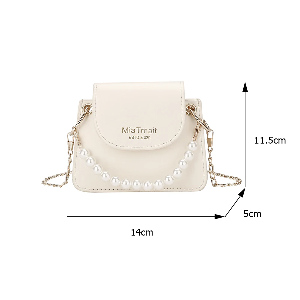 

Fashion Women Soft PU Leather Solid Color Chain Crossbody Shoulder Messenger Bag Casual Ladies Pearl Mini Handbags Flap Purse