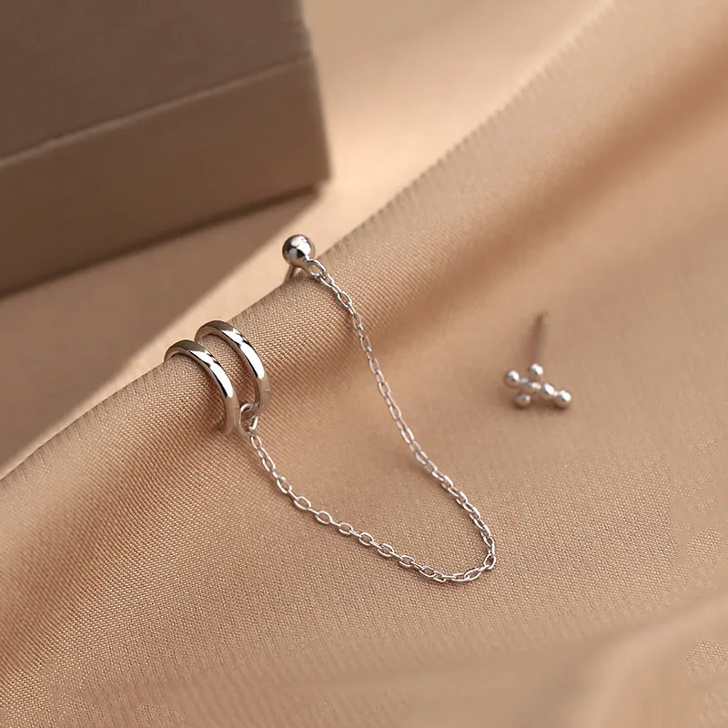 

New Fashion Asymmetric Cartilage Clip Earrings Simple Style Chain Tassel Cuff Earrings Stud Piercing Earring Accessory Gifts