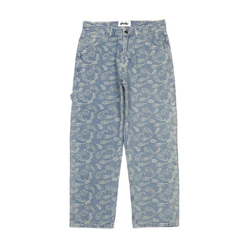 

Европейские американские осенне-летние 2021 модные ретро уличные жаккардовые свободные джинсы в стиле хип-хоп с цветком кешью для мужчин и же...