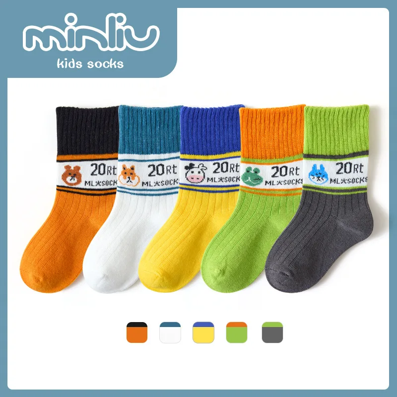 

Children's socks autumn and winter cartoon English bear stitching Gao Luokou baby socks cotton 1-12 year old children's socks