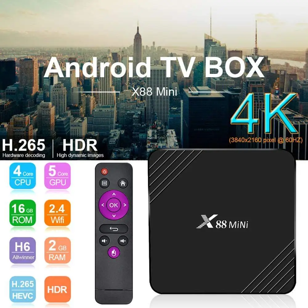 X88 Мини Android 9 0 Smart tv Box 2 Гб ОЗУ 16 ПЗУ домашний медиа плеер 4K HDR телеприставка