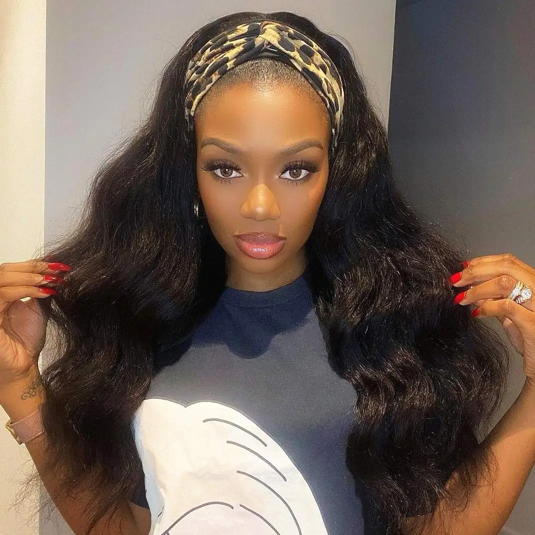 

Headband Wig Synthetic Long Wavy Dark Brown Headband Wigs for Black Women Natural Density Glueless Synthetic Wig Heat Resistant