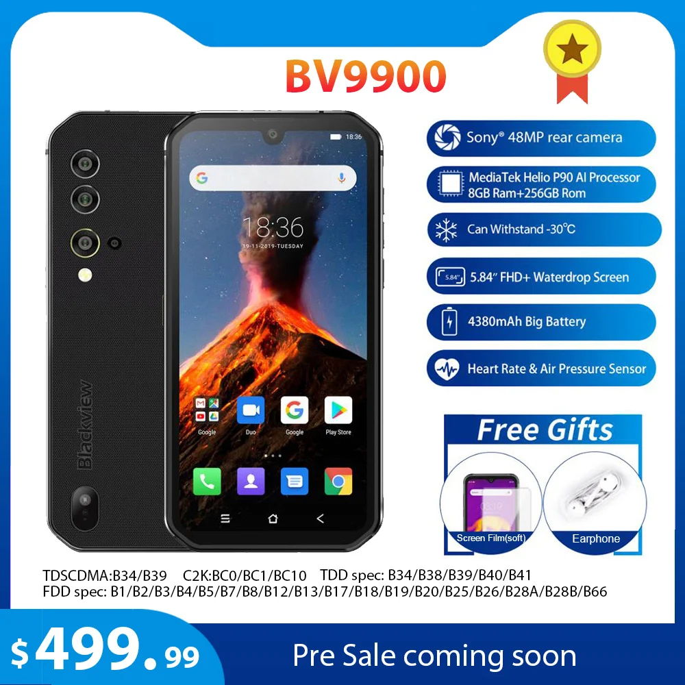 Blackview BV9900 Helio P90 Octa Core 8 ГБ + 256 IP68 прочный мобильный телефон Android 9 0 48MP Quad сзади Камера