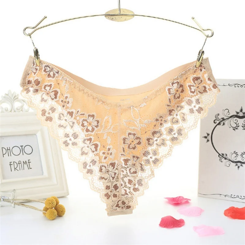 Woman Panties Sexy Floral Lace Transparent G-String Lingerie Ladies Low-Rise Ice Silk Seamless Briefs | Женская одежда