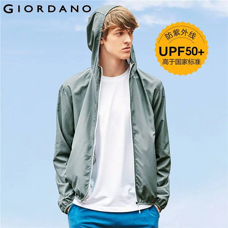 Мужская куртка Giordano легкая с капюшоном и карманами защитой от ультрафиолета UPF 50 +