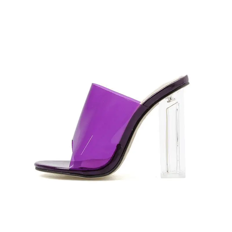 

Summer PVC Transparent Jelly Women Slippers High Heels Slippers Sandals Transparent Square Heel Peep Toe Women Shoes