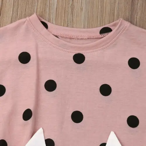 Fashion Toddler Baby Bibs Girls Cute Soft Cotton Outfit Dot T-shirt Tops + Cat Skirt Summer 2Pcs Children Clothes Set | Детская одежда