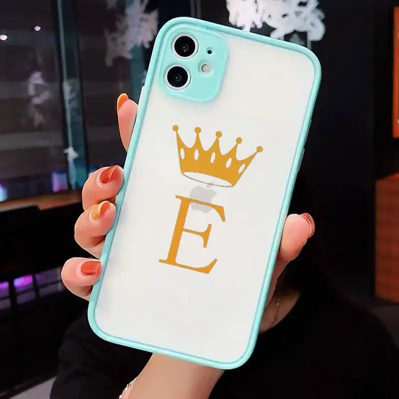 

Initial Letter A Z Crown Phone Case matte transparent For iphone 7 8 11 12 plus mini x xs xr pro max cover