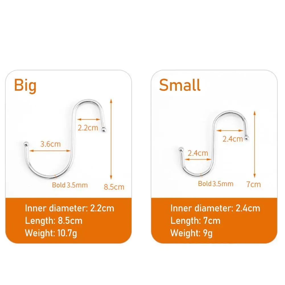 

10pcs S Hook Key Hanger Clothing Store Organizer Closet Hanging Long Display Hooks No-hurt Kitchen Hooks Bathroom Organizer
