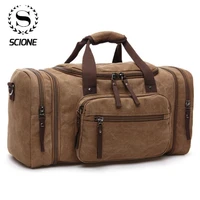 scione men travel bags canvas carry on luggage multifunction leather bags weekend bags men duffel bag large capacity tote
