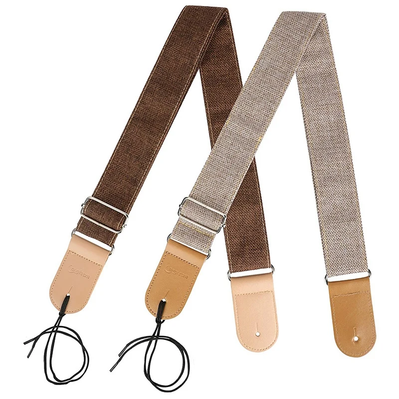 

Longteam 2 Pack Guitar Strap, Cotton Leather Strap, Guitar Straps for Acoustic Guitar Bass Electric Guitar Banjos