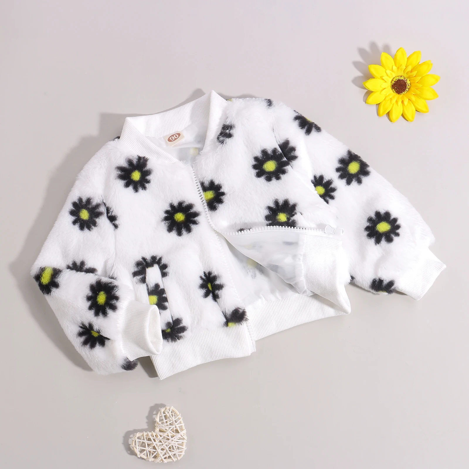 

Toddler Girls Kids Coat Flower Print Long Sleeve Jacket with Zipper and Pockets for Spring Fall 2-7 Years