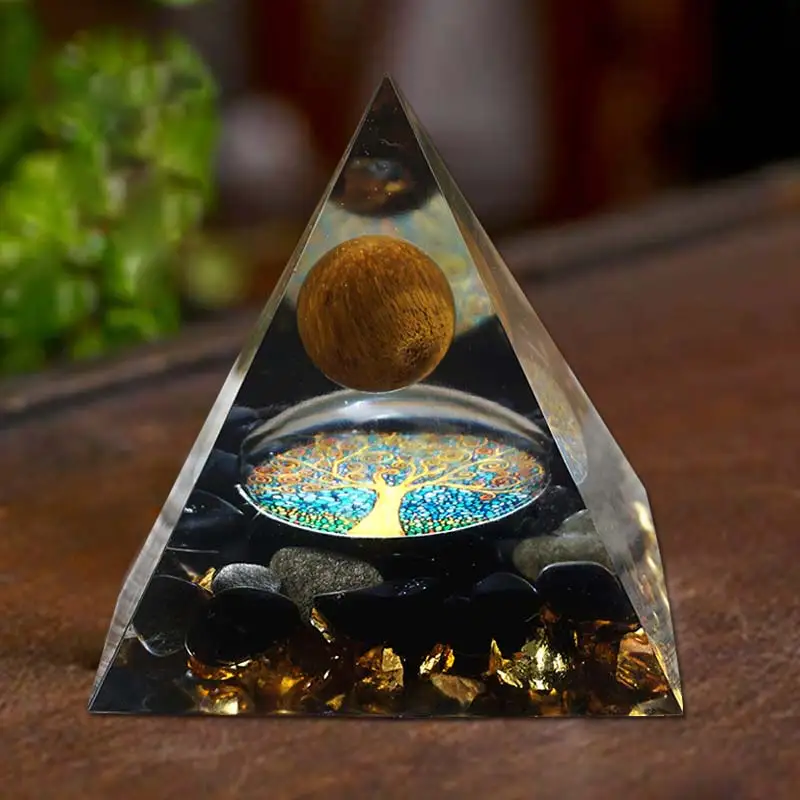

Orgonite Pyramid Amethyst Crystal Sphere With Obsidian Natural Cristal Stone Orgone Energy Healing Reiki Chakra Multiplier 60mm