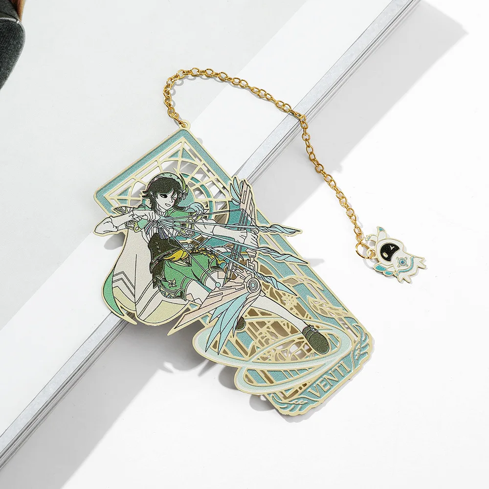 

Game Genshin Impact Barbatos Venti Cosplay Metal Bookmarks Alloy Bookmarking Accessories Prop Christmas Gift