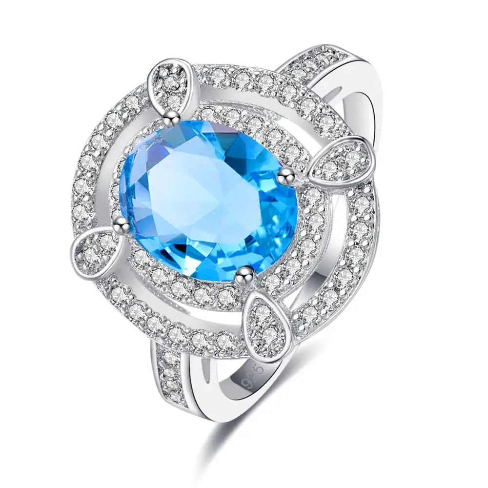 

Jrose Round Cut Blue Cubic Zirconia Stone 925 Silver Ring for Women Trendy Female Gift Size 6 7 8 9