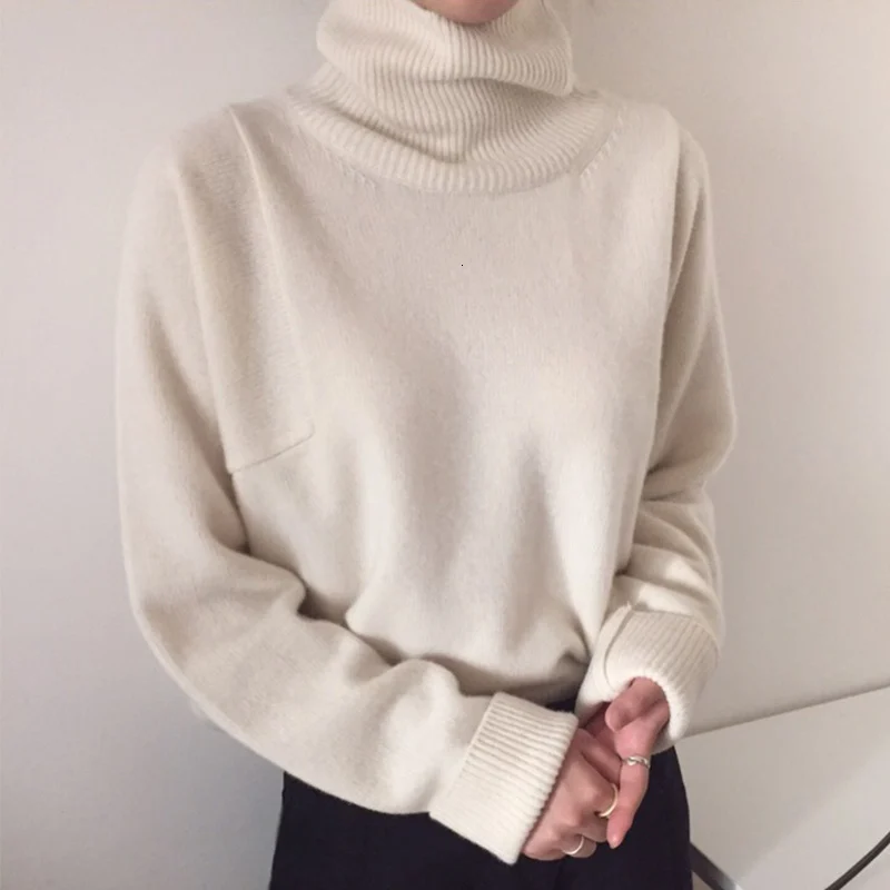 

2020 Sweater New Women's Autumn Winter Sweaters Pullover Turtleneck Solid Minimalist Elegant Office Ladies Loose Tops