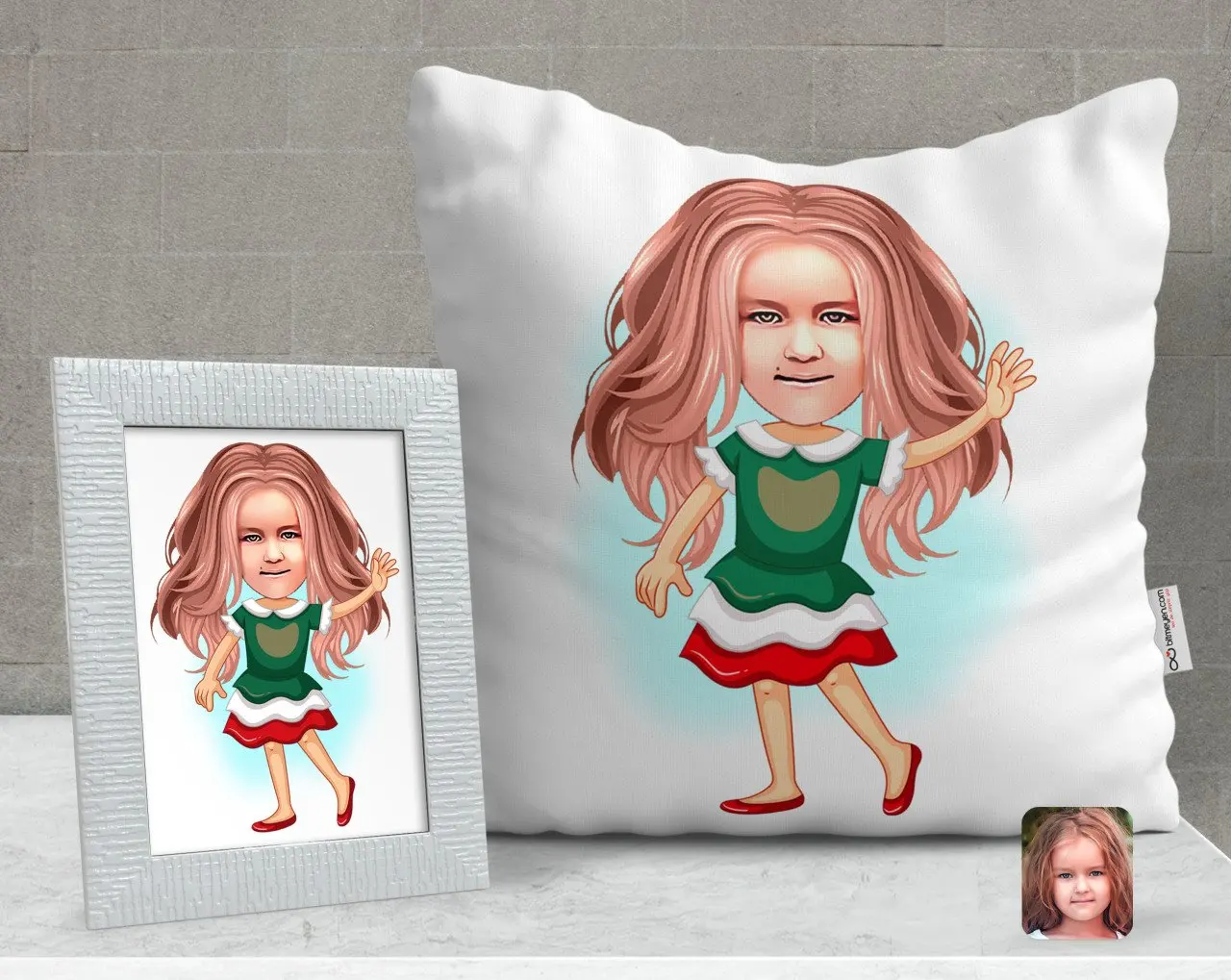 

Персонализированные женский ребенка карикатура декоративная подушка и рамка подарок Seti-18