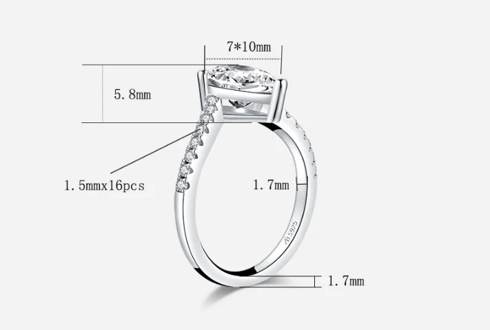 

pear Cut 7*10mm Lab-created Diamond Ring wedding proposal brand shining fine jewelry 925 sterling silver band