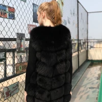 Real fox fur coat long vest winter thick warm fashion street style