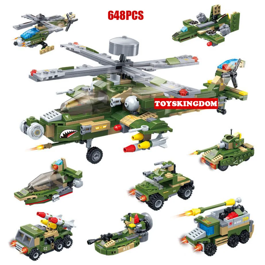 Современный военный 8 в 1 строительный блок Apache супер робот Ww2 бронированный