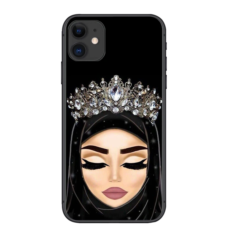 

Luxury Women Crown Hijab Face Muslim Islamic Girl Eyes Phone Case for iPhone 11 12 Pro MAX Mini 6 7 8Plus XR XS Silicone Cover