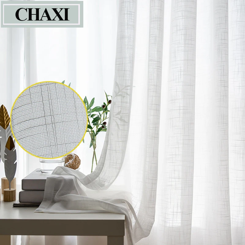 

Шторы CHAXI из хлопка и льна, белые тюлевые прозрачные Занавески для спальни, окна, гостиной, кухни, Современная вуаль, драпировки