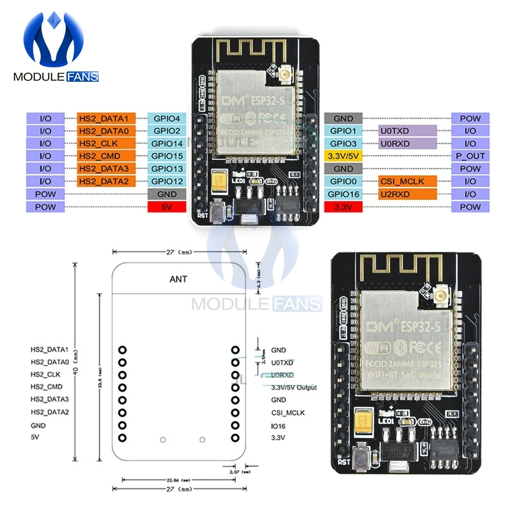 OV2640 Беспроводной Bluetooth модуль беспроводного доступа Wi-Fi, Камера макетная плата ESP32 DC 5V двухъядерный 32-бит Процессор 2MP TF карты OV7670 BLE