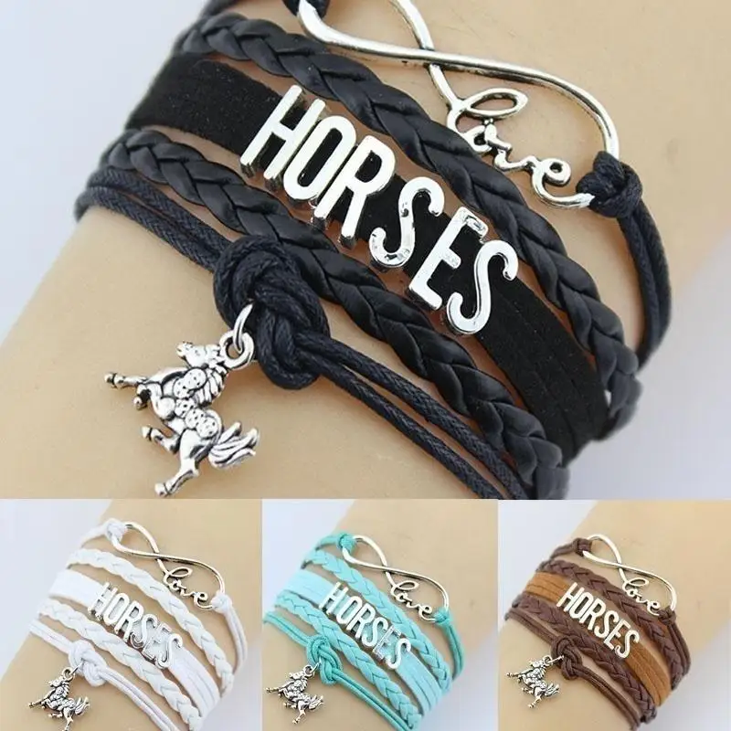

Hand-made Hot Pendant Pony Multi-layer Braided Bracelet Love Unisex Vintage Rope Infinite Chain Wristband