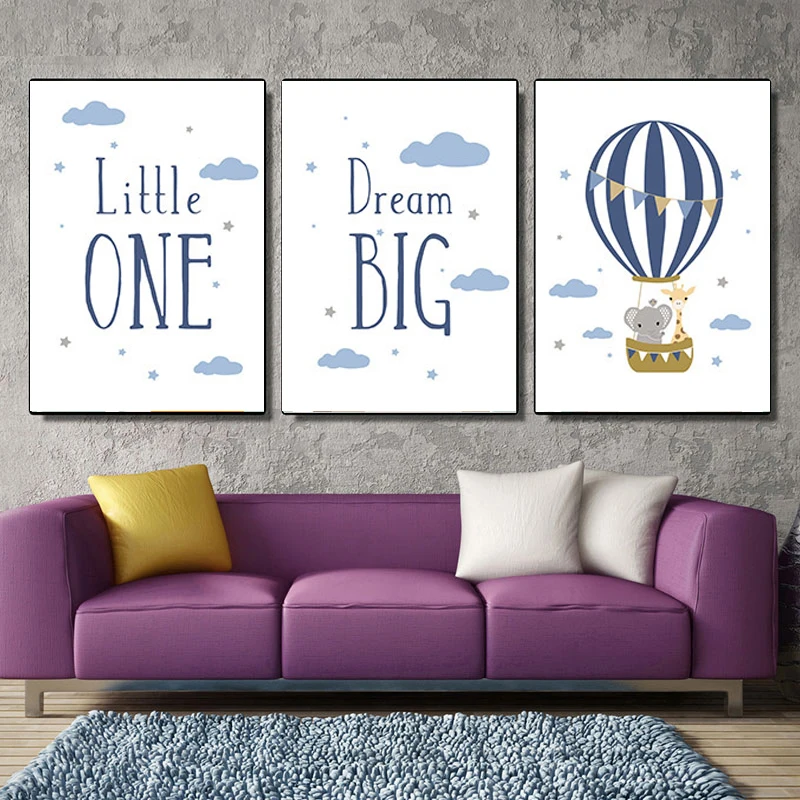 Картина на холсте Голубое облако фотография буква плакат скандинавский слон