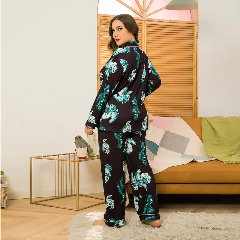 4XL Plus Size Autumn Women Pajamas Nice Good Quality Leaves Printing Pajama Sets Lovely Casual Pijama Pijimas Homewear Sleepwear