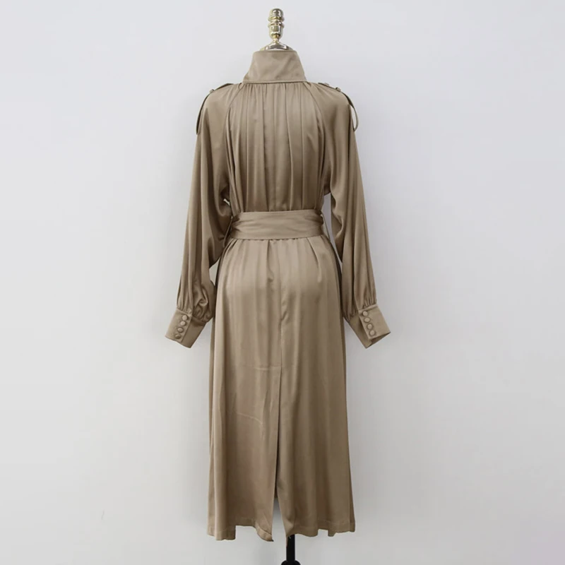 

SISPELL Solid Color Elegant Dress For Women Stand Collar Lantern Sleeve High Waist Belt Dresses Female 2021 Autumn Fashion New