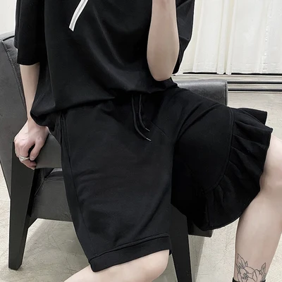 

Летние асцетические свободные брюки с оборками по краю листьев, модные мужские темные индивидуальные шорты, модные брюки