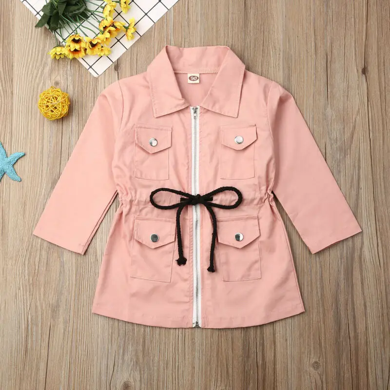 Pudcoco Autumn Girls Long Sleeve Lapel Trench Kids Solid Fashion Tops Casual Jacket Zipped Coat Outwear Outfit Clothes | Детская одежда