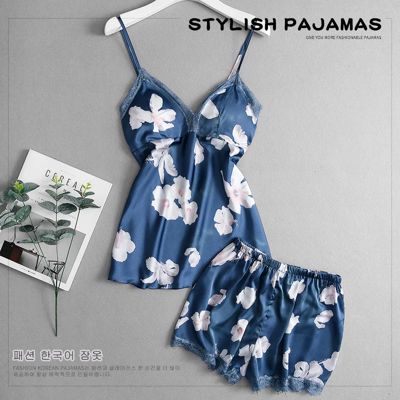 

Silk Pajamas for Women Floral Womens Pajama Set Summer Pyjamas Women Satin Sleepwear V-Neck Pijama Mujer 2 Piece Sets