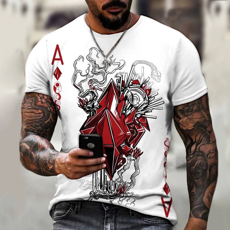 

New Summer Men's T-shirt Retro Simple Design Colored Playing Card Pattern Fashion Casual Short Sleeve Clothing Oversized Size