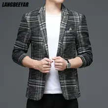 Top grade novo designer marca de luxo moda casual fino ajuste dos homens xadrez blazer jaqueta festa xadrez terno casaco roupas masculinas (3)