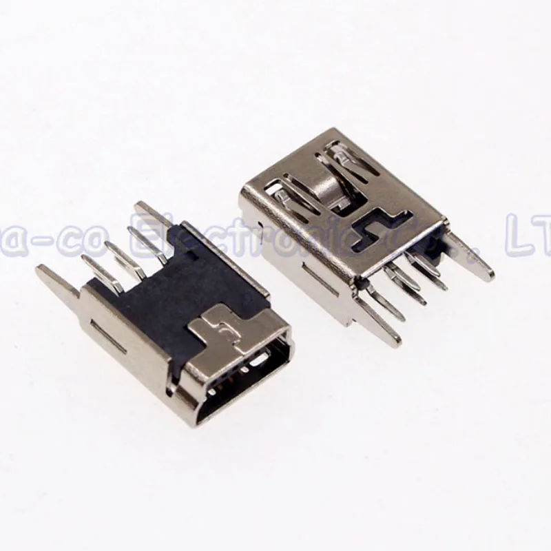 100 шт. 5P 5-контактный разъем MINI USB 180 градусов 2 DIP feet для MP3 MP4 и т. Д. |