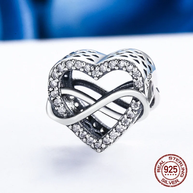 Бусины в форме сердца Endless love clear CZ оригинальный браслет с подвесками ювелирное