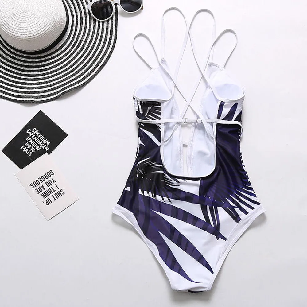 

Swimwear 2019 New Leaf Print Bikinis Women Swimsuit Vintage Retro Bathing Suit Halter Biquini Maillot de bain femme