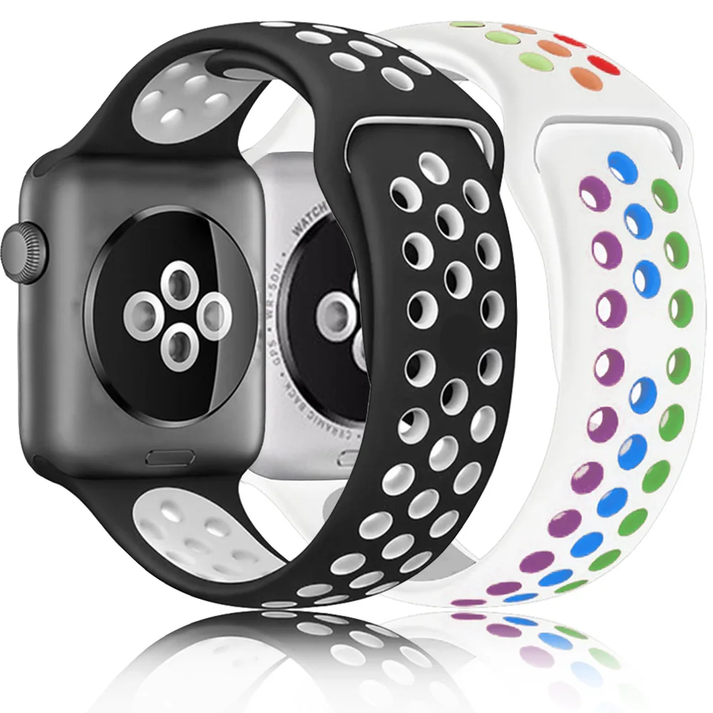 

Ремешок силиконовый для apple Watch band 44 мм 42 мм 40 мм 38 мм Воздухопроницаемый спортивный браслет для наручных часов iWatch 76543 se 45мм 41мм браслеты