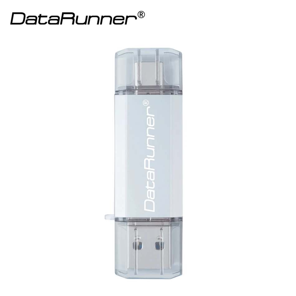 Серебристый USB флеш-накопитель DataRunner type C 128 Гб OTG флеш-накопитель 16 ГБ 32 ГБ 64 ГБ 256 ГБ 512 ГБ флеш-накопитель Высокоскоростной USB 3,0 карта памяти - Цвет: Серебристый