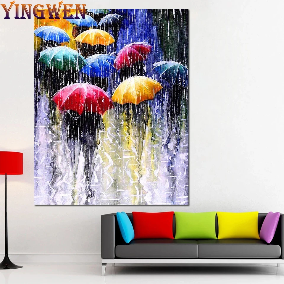 

5D DIY Diamond Painting Street Diamond Embroidery Rain Umbrella Color Abstract Art Landscape Picture Of Rhinestone Home Decor